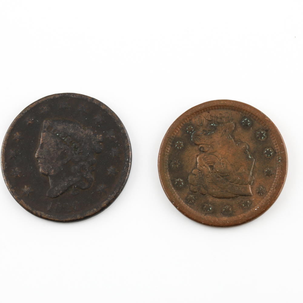 1826 Coronet Head Cent and 1850 Braided Hair Cent