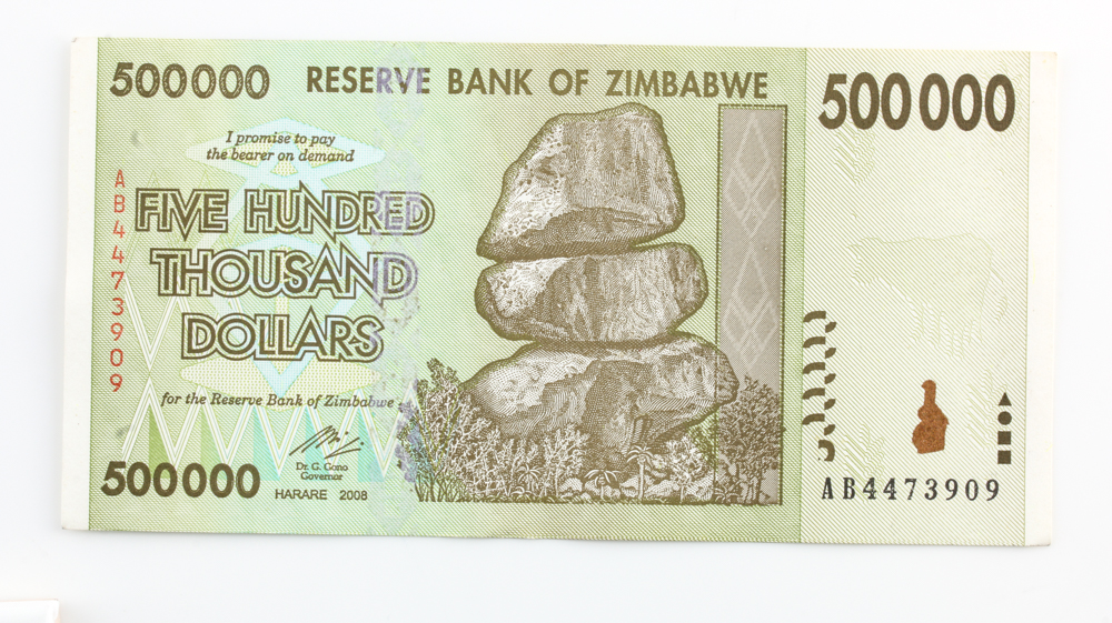 Group of (4) 2008 $500000 Reserve Bank of Zimbabwe Banknotes