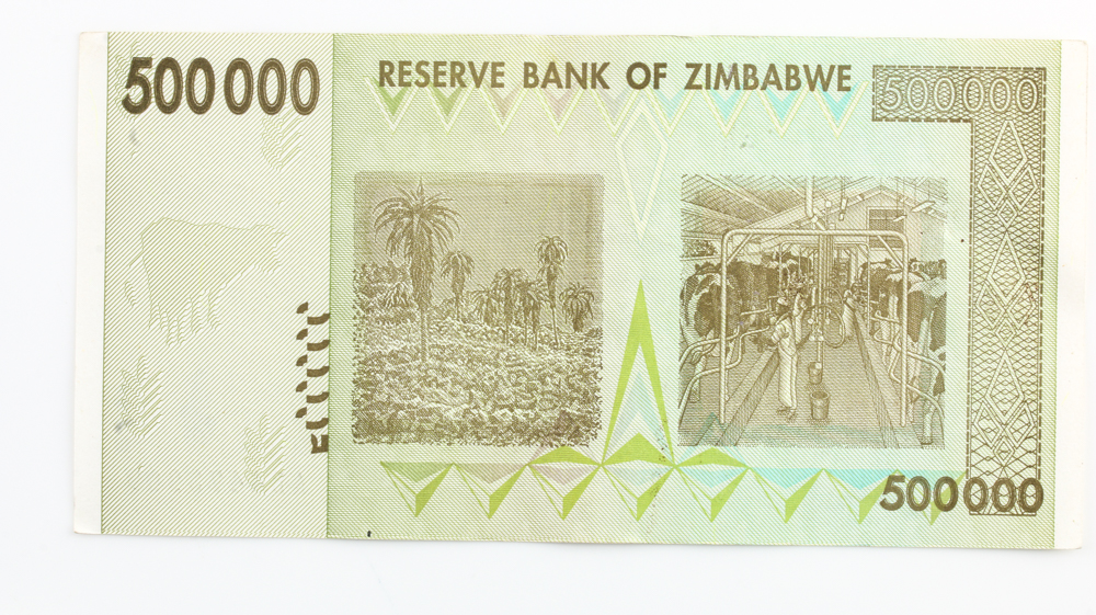 Group of (4) 2008 $500000 Reserve Bank of Zimbabwe Banknotes