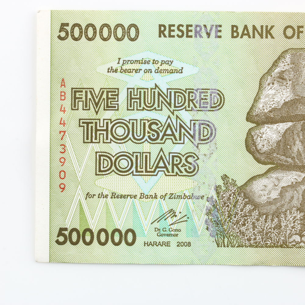 Group of (4) 2008 $500000 Reserve Bank of Zimbabwe Banknotes