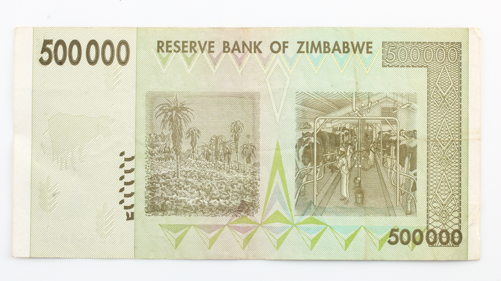 Group of (4) 2008 $500000 Reserve Bank of Zimbabwe Banknotes