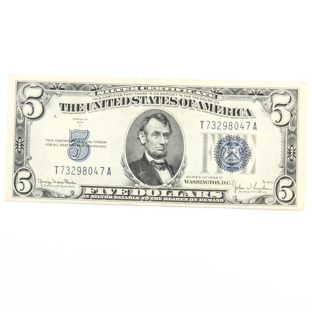 Series 1934-D Blue Seal $5 Silver Certificate