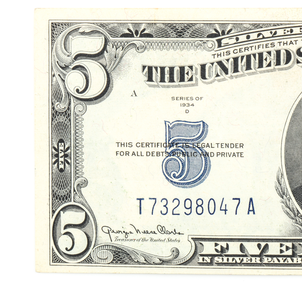 Series 1934-D Blue Seal $5 Silver Certificate