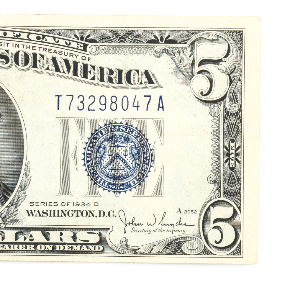 Series 1934-D Blue Seal $5 Silver Certificate