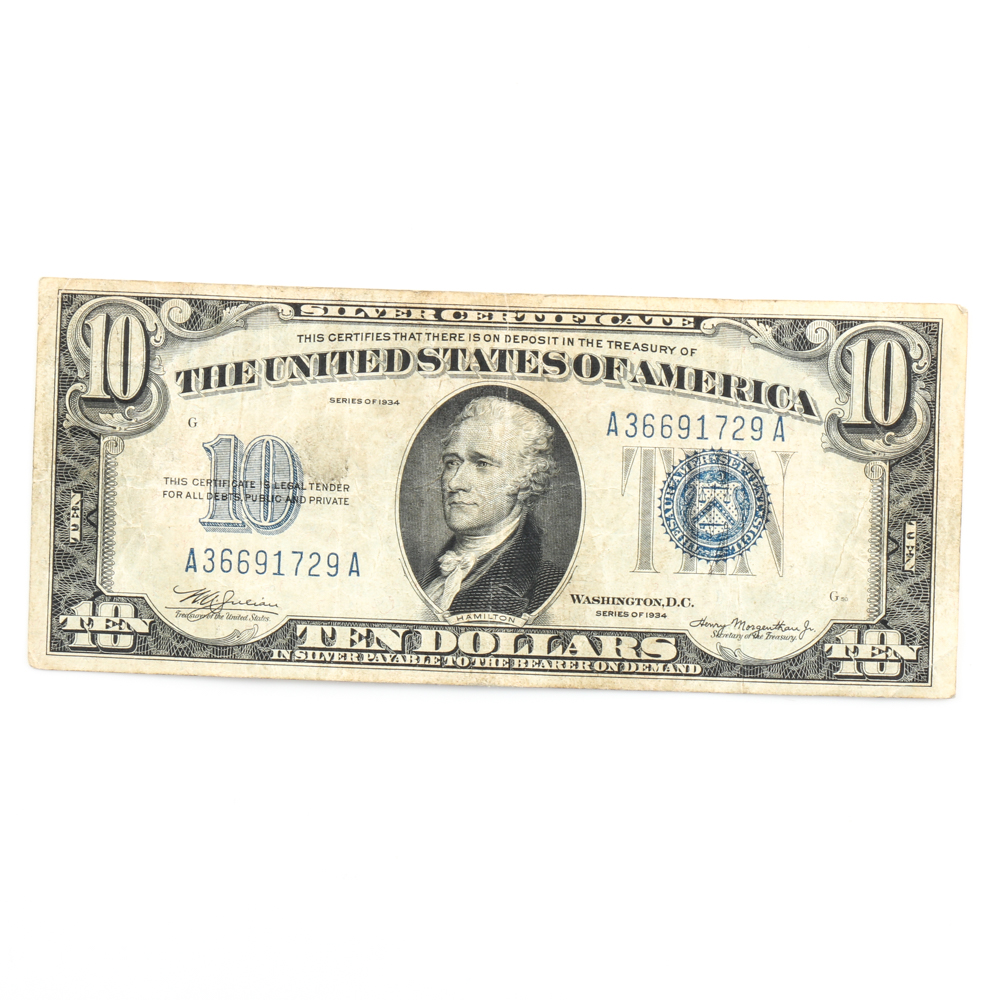 Series 1934 Blue Seal $10 Silver Certificate