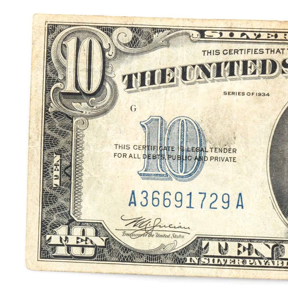 Series 1934 Blue Seal $10 Silver Certificate