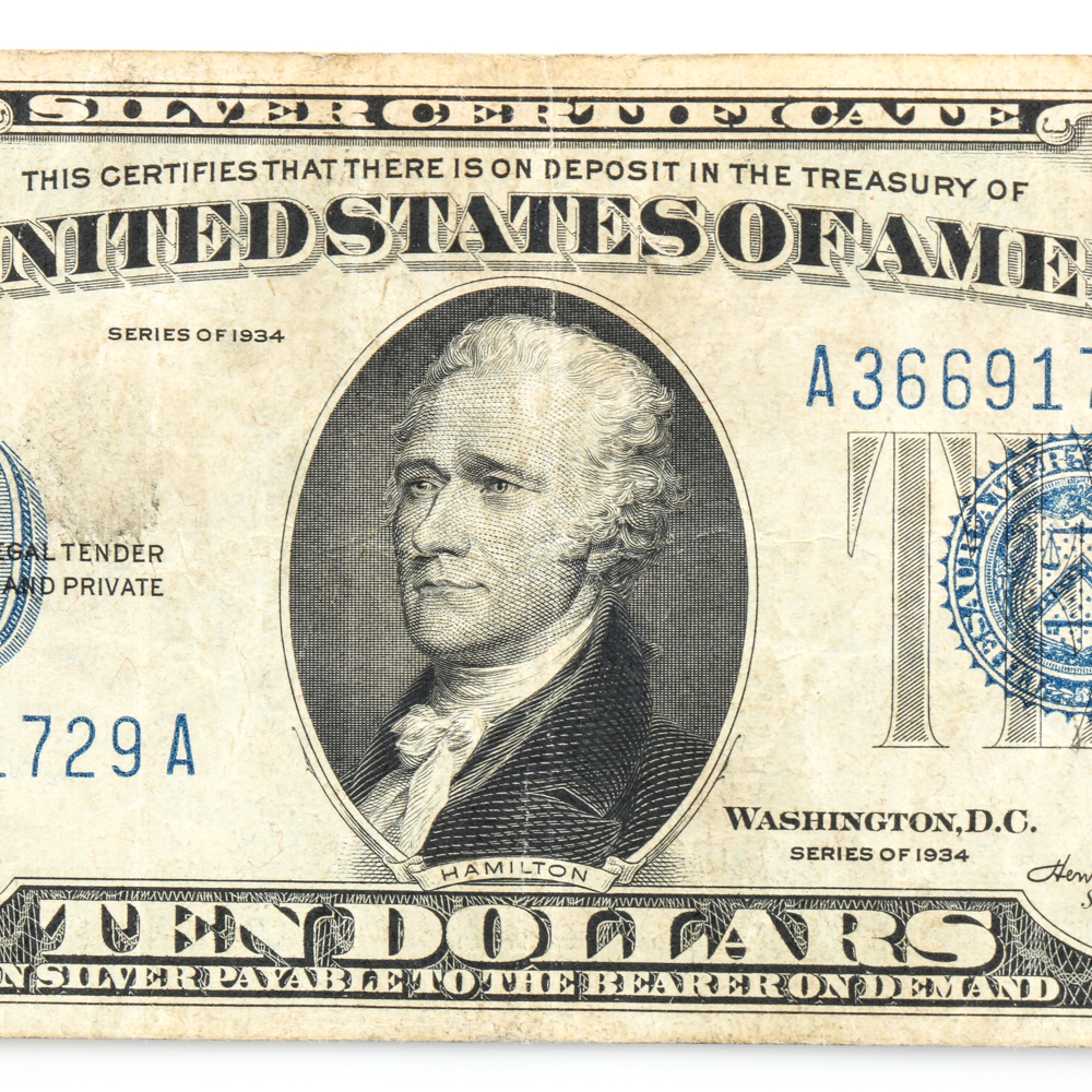 Series 1934 Blue Seal $10 Silver Certificate