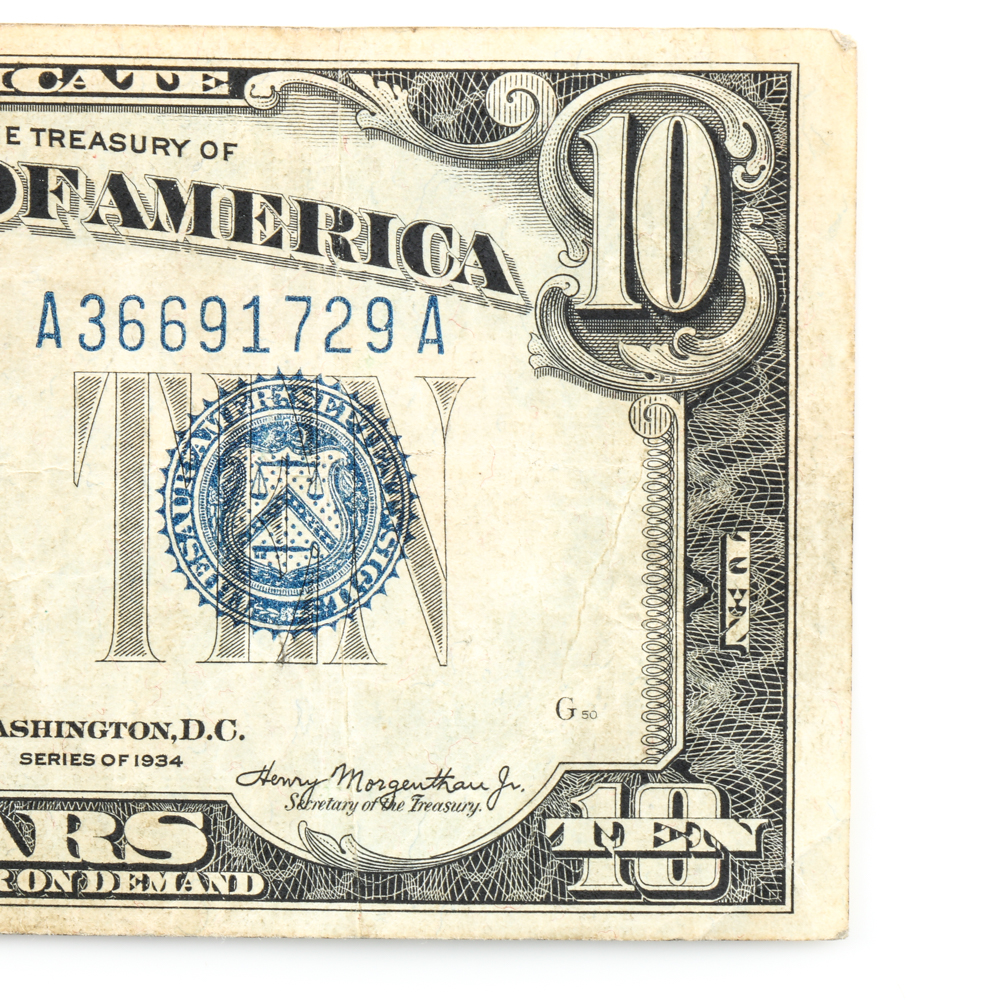 Series 1934 Blue Seal $10 Silver Certificate