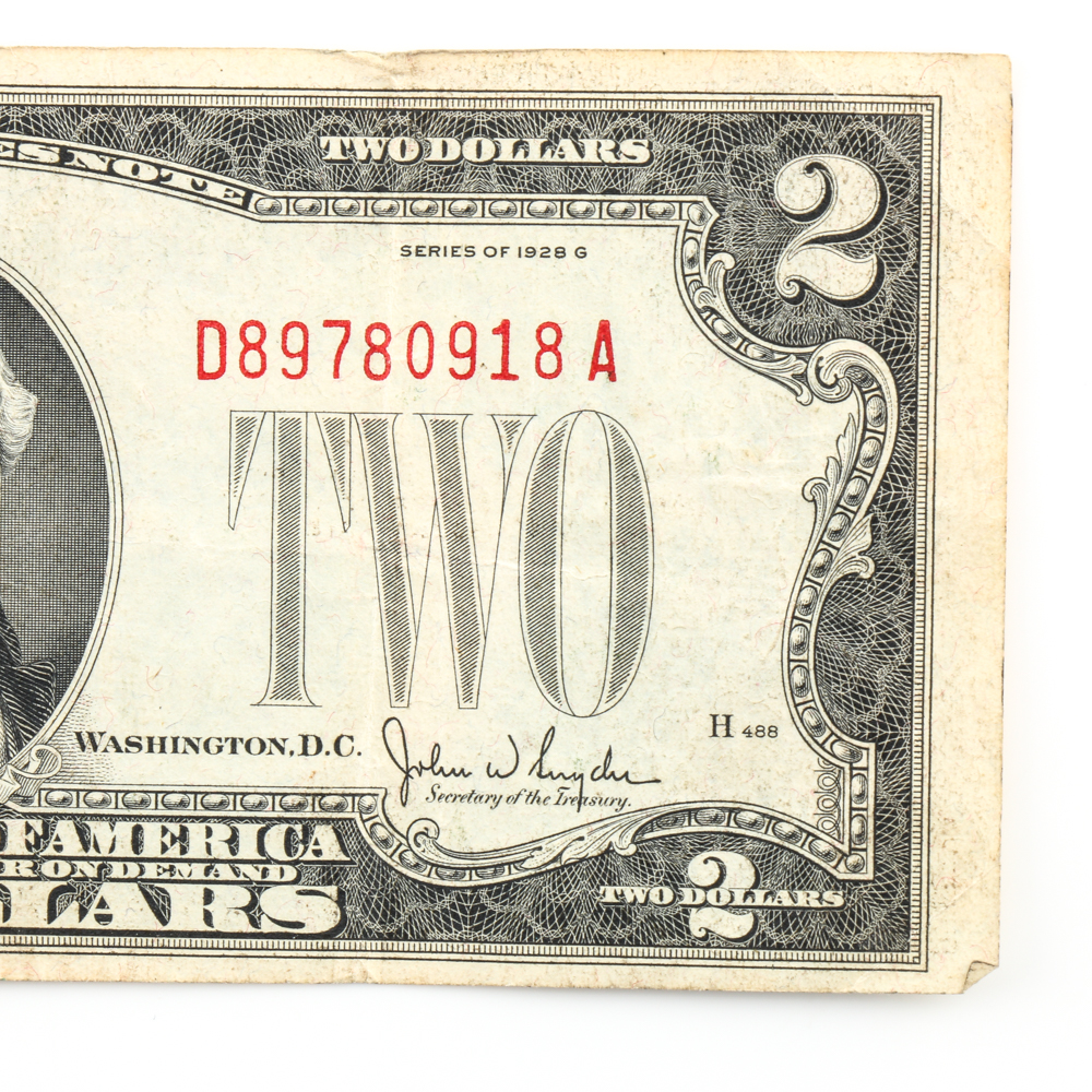 Group of (6) Series 1928-D,F, and G Red Seal $2 Legal Tender Notes