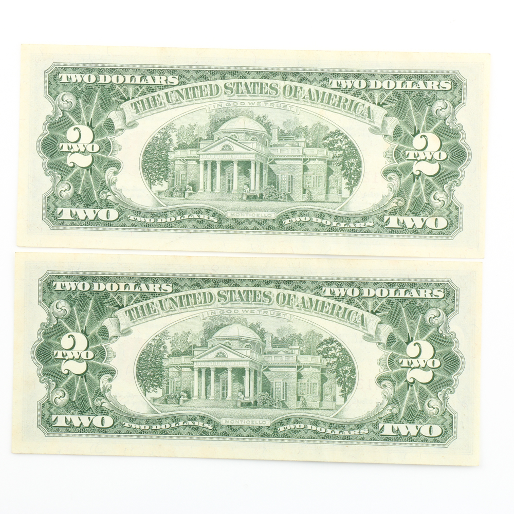 Pair of Series 1963 Red Seal Sequential $2 Star Notes
