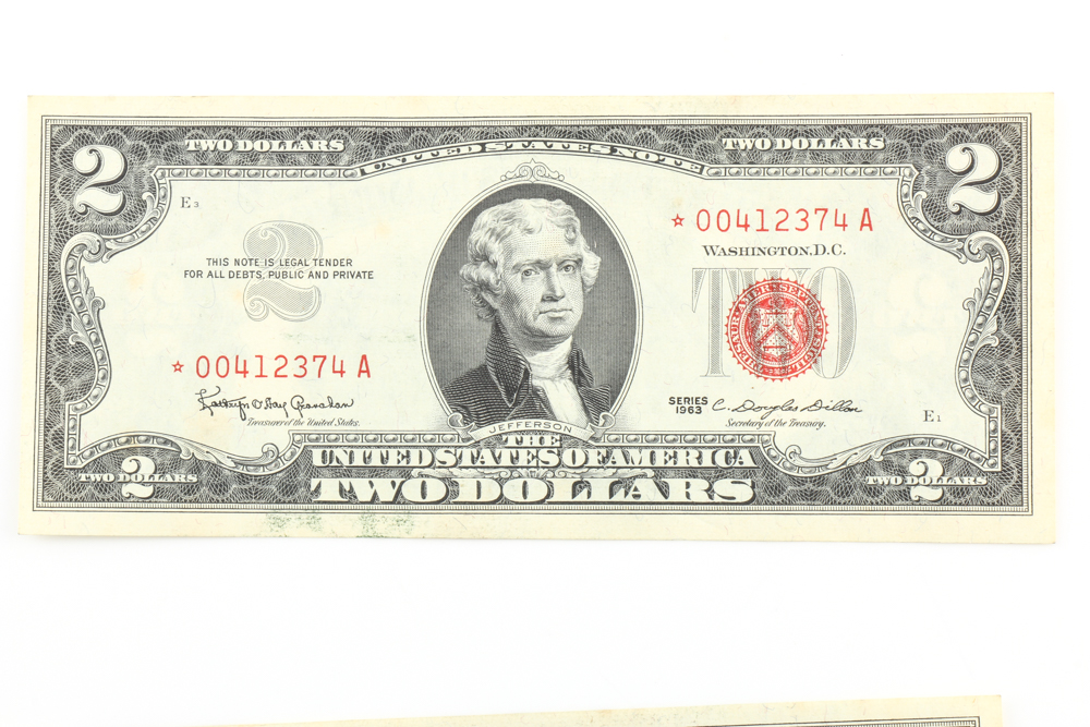 Pair of Series 1963 Red Seal Sequential $2 Star Notes
