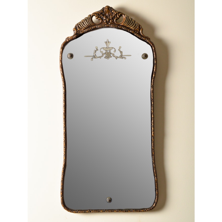 Bronze Tone Carved Wood Framed Mirror