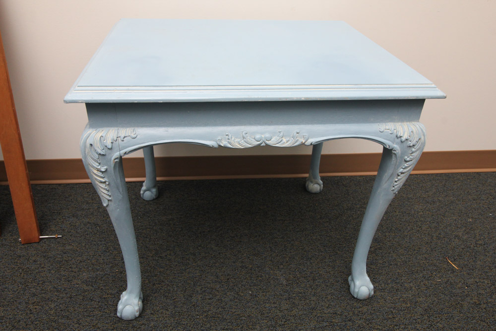 Blue and Chalk Waxed End Table