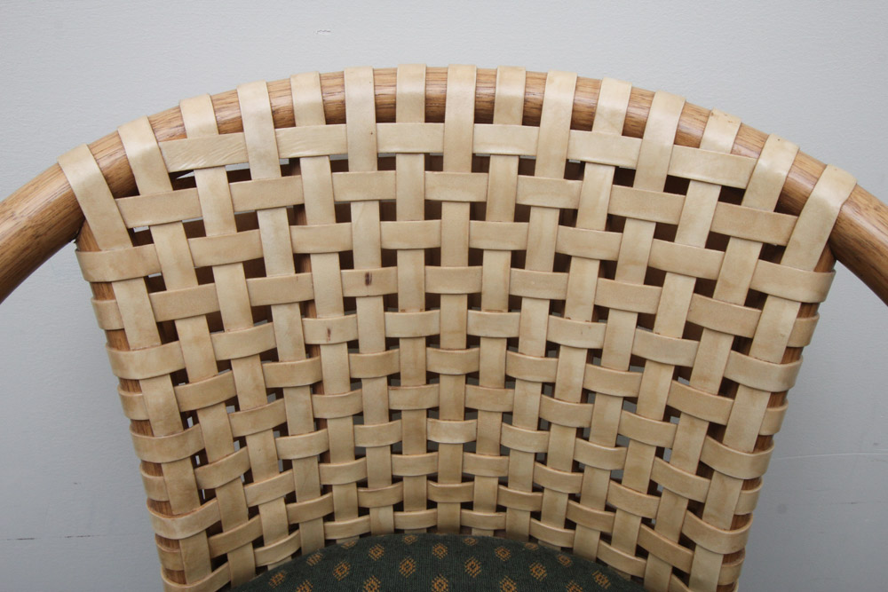 Set of Four McGuire Rawhide and Upholstered Bar Stools