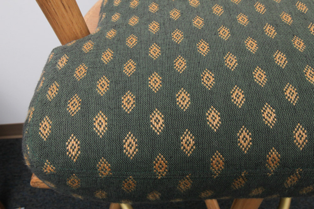 Set of Four McGuire Rawhide and Upholstered Bar Stools