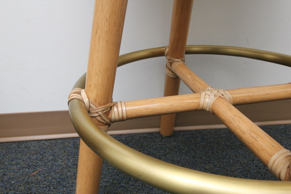 Set of Four McGuire Rawhide and Upholstered Bar Stools