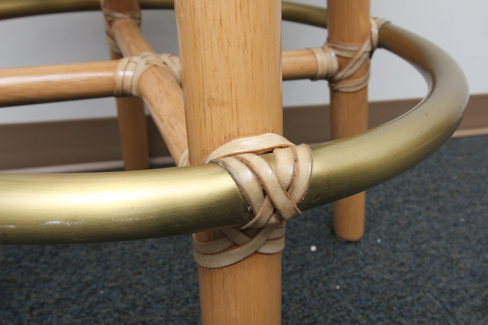 Set of Four McGuire Rawhide and Upholstered Bar Stools