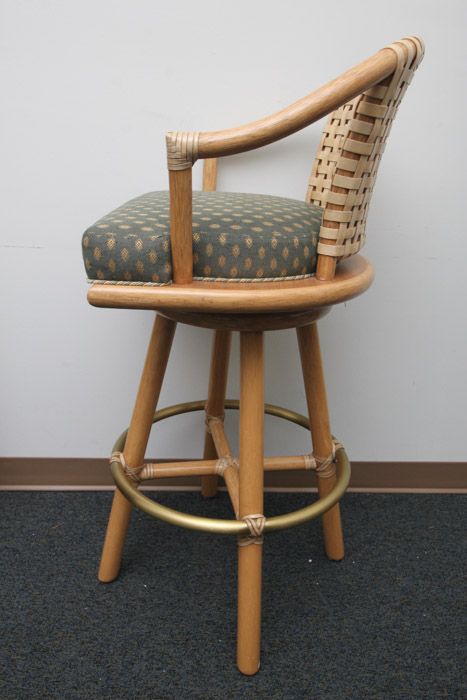 Set of Four McGuire Rawhide and Upholstered Bar Stools