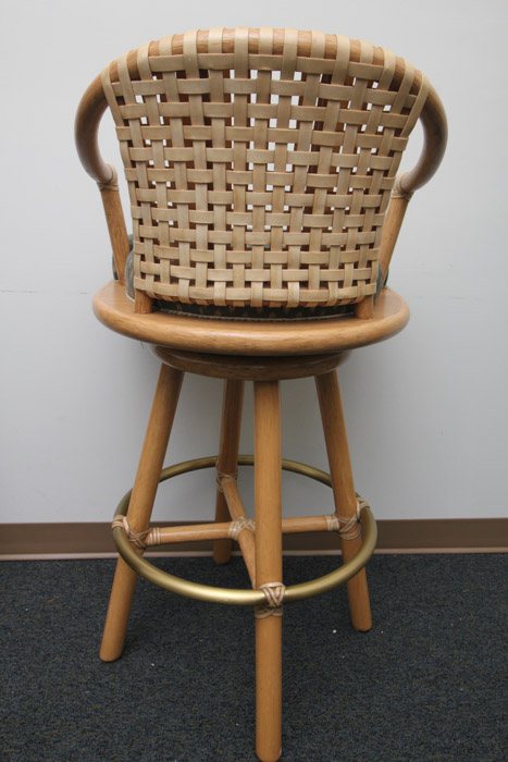 Set of Four McGuire Rawhide and Upholstered Bar Stools
