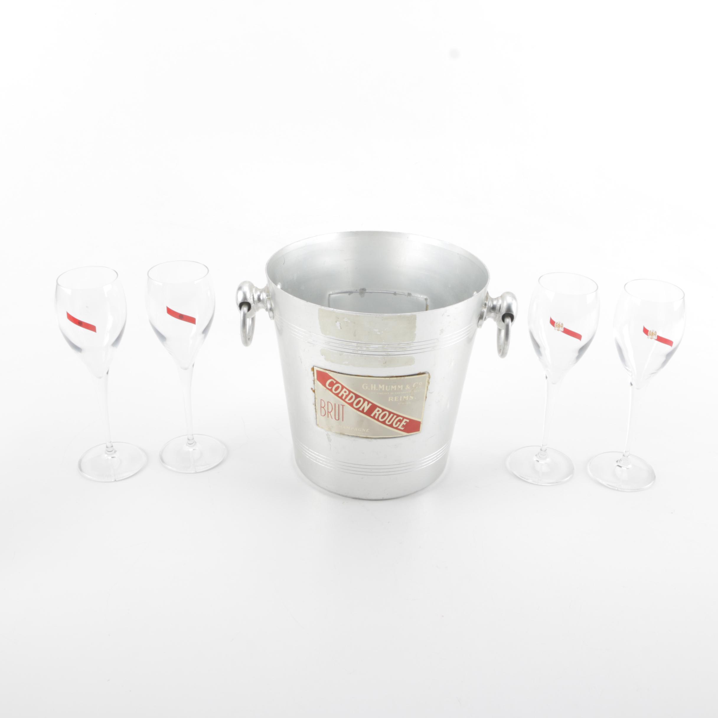 G.H. Mumm Glassware with Champagne Bucket