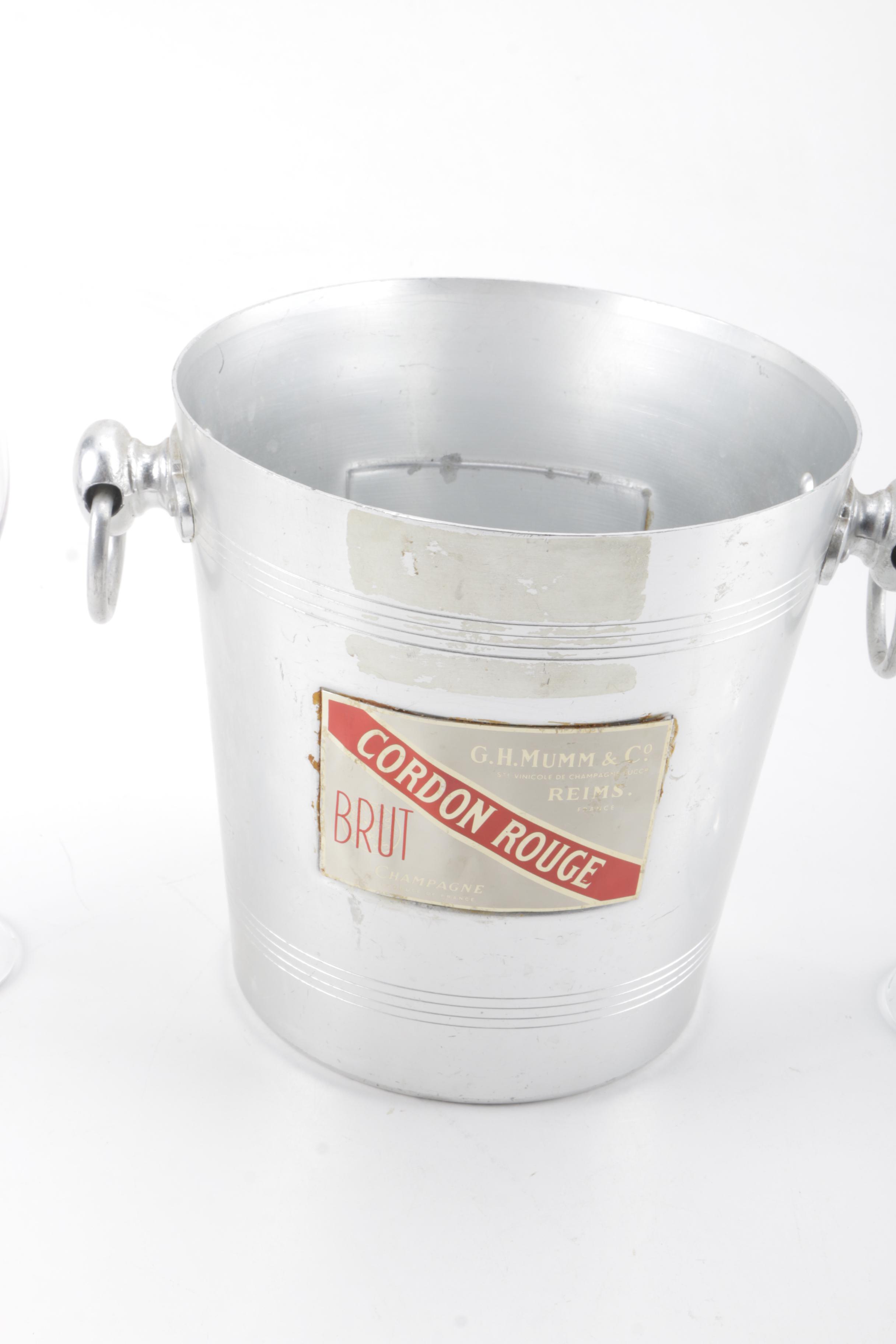 G.H. Mumm Glassware with Champagne Bucket