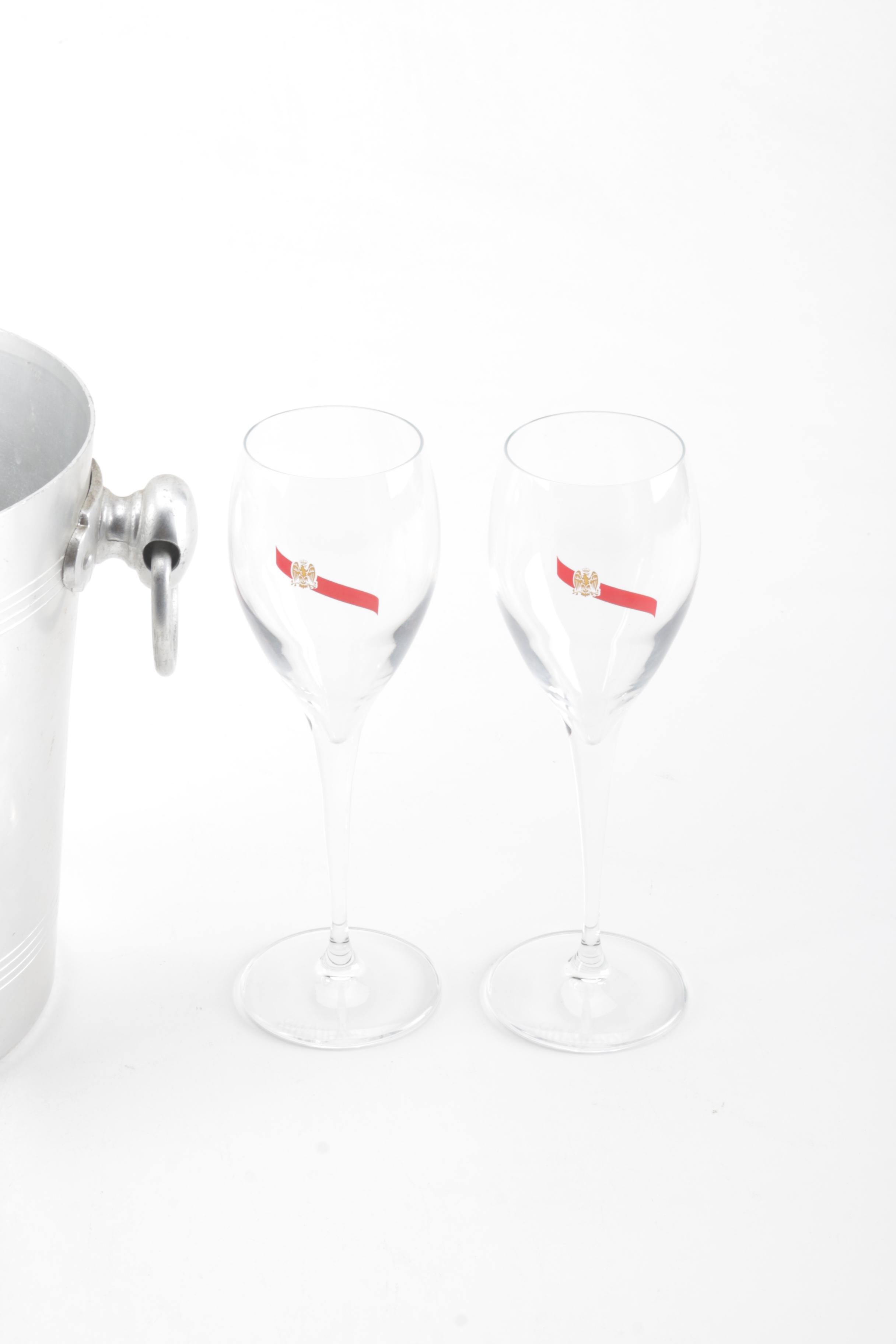 G.H. Mumm Glassware with Champagne Bucket