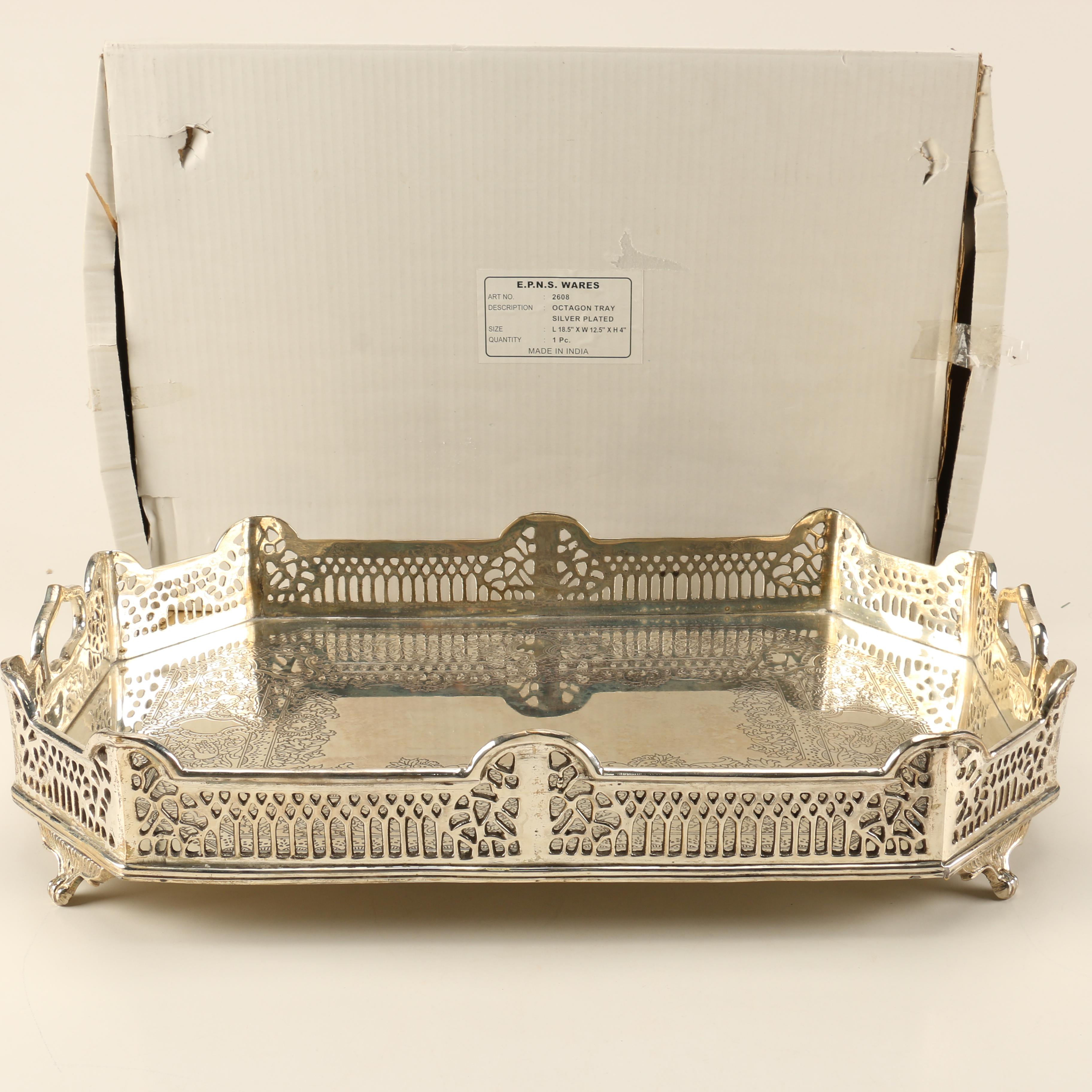 Indian Silver Plate Octagon Serving Tray