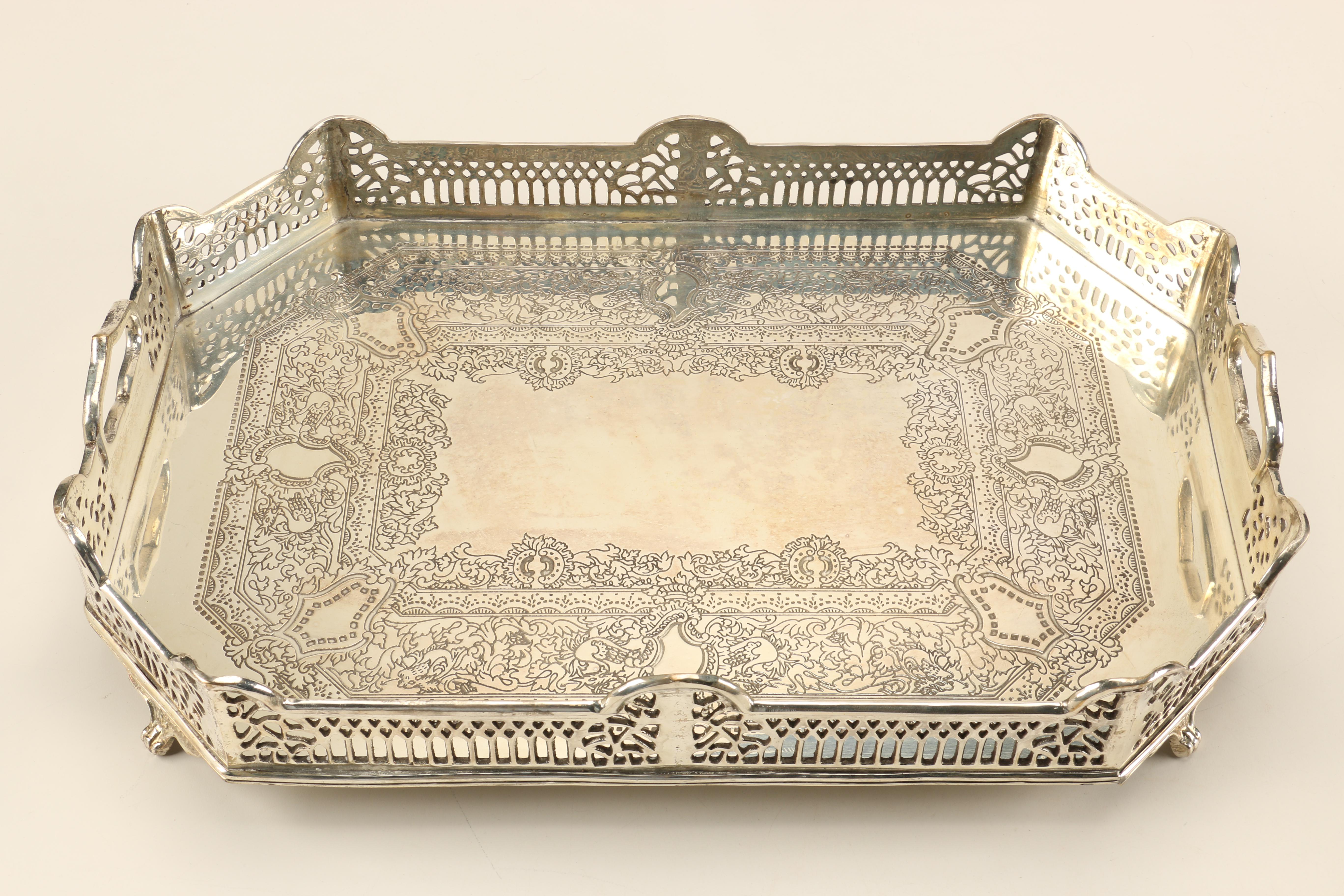 Indian Silver Plate Octagon Serving Tray
