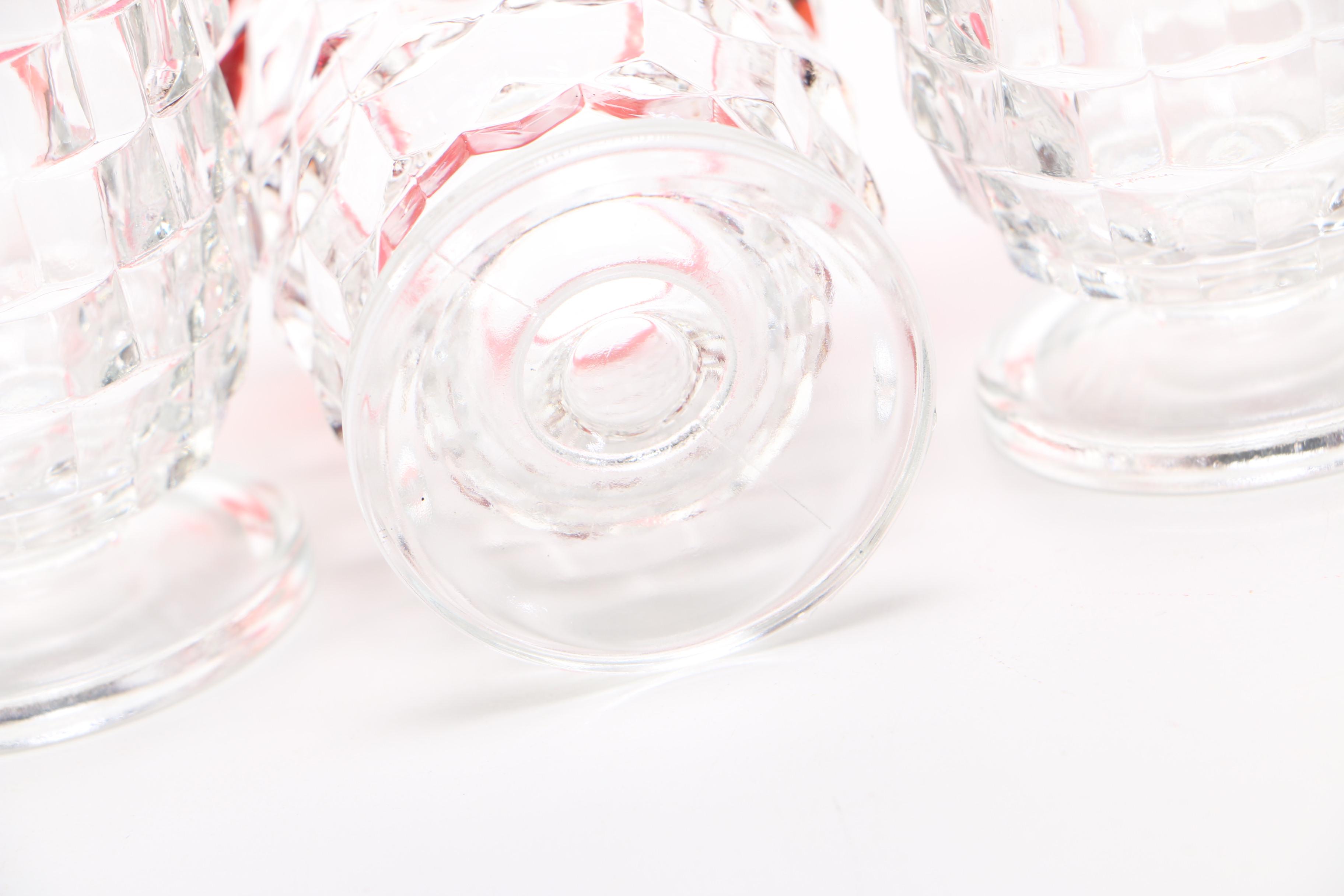 Ruby Flash Brandy Tumblers with Pressed Red Glass Candlesticks