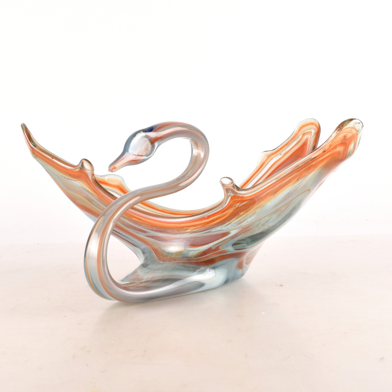 Hand Blown Art Glass Swan Bowl