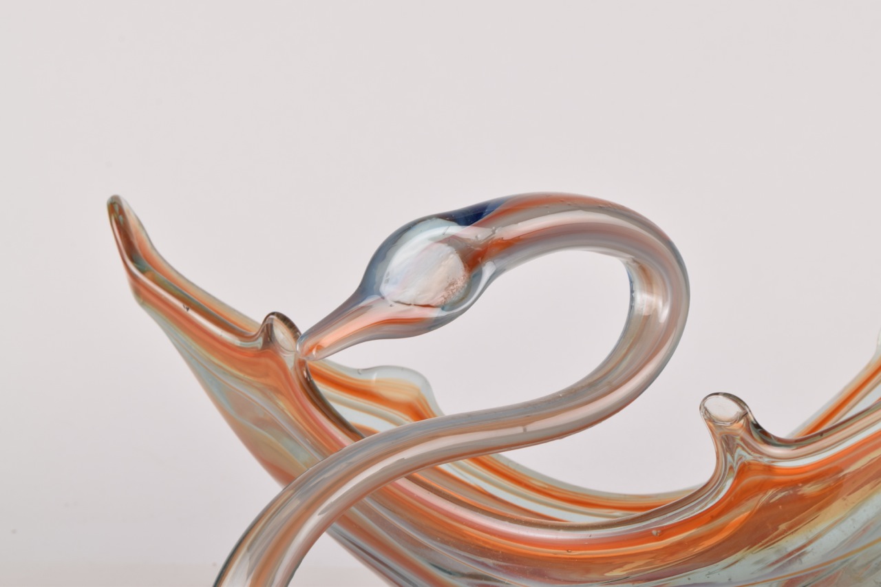 Hand Blown Art Glass Swan Bowl