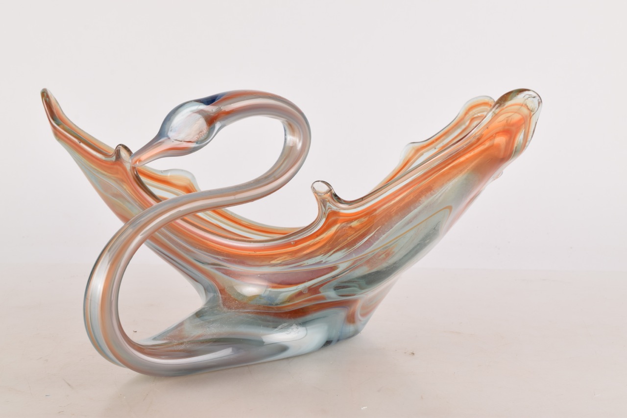 Hand Blown Art Glass Swan Bowl