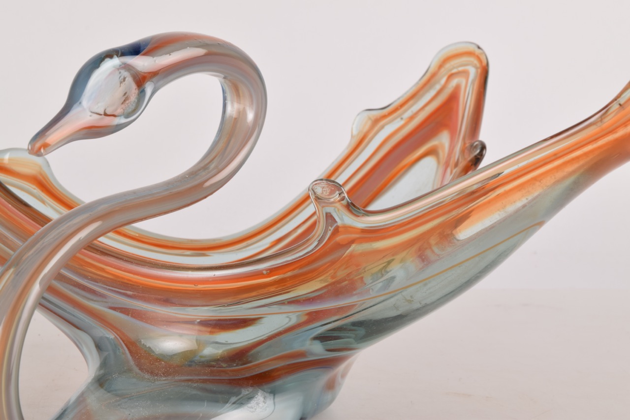 Hand Blown Art Glass Swan Bowl