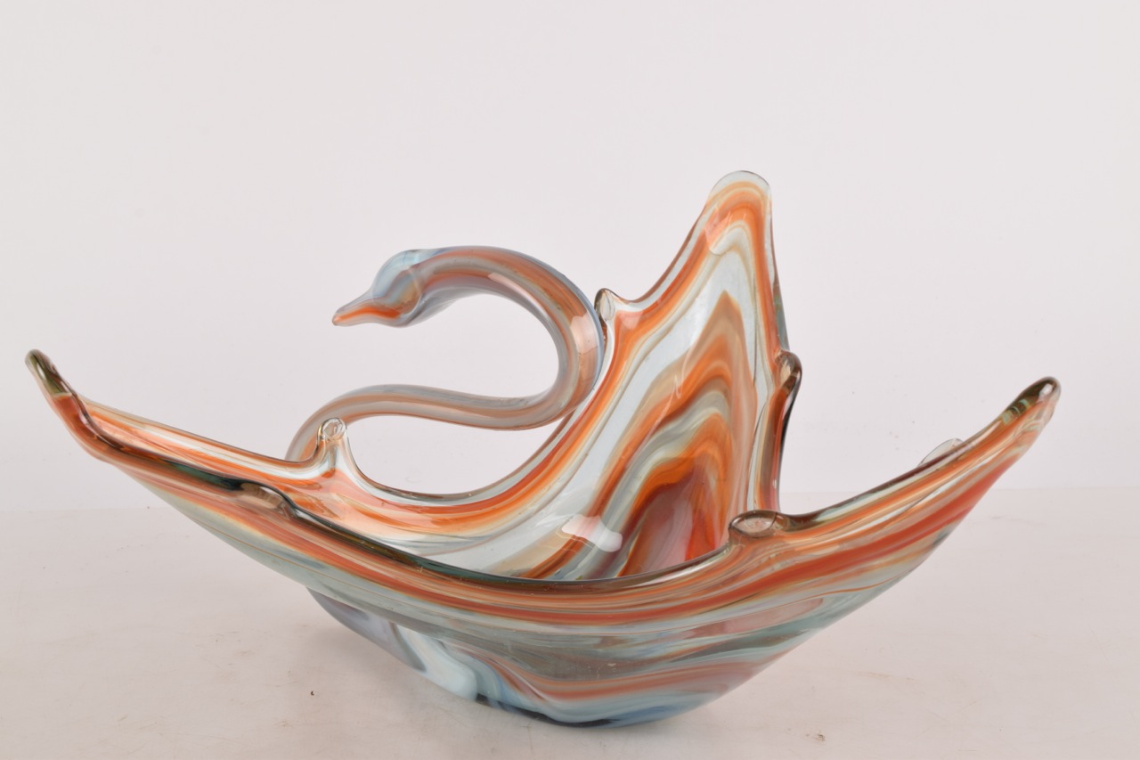 Hand Blown Art Glass Swan Bowl
