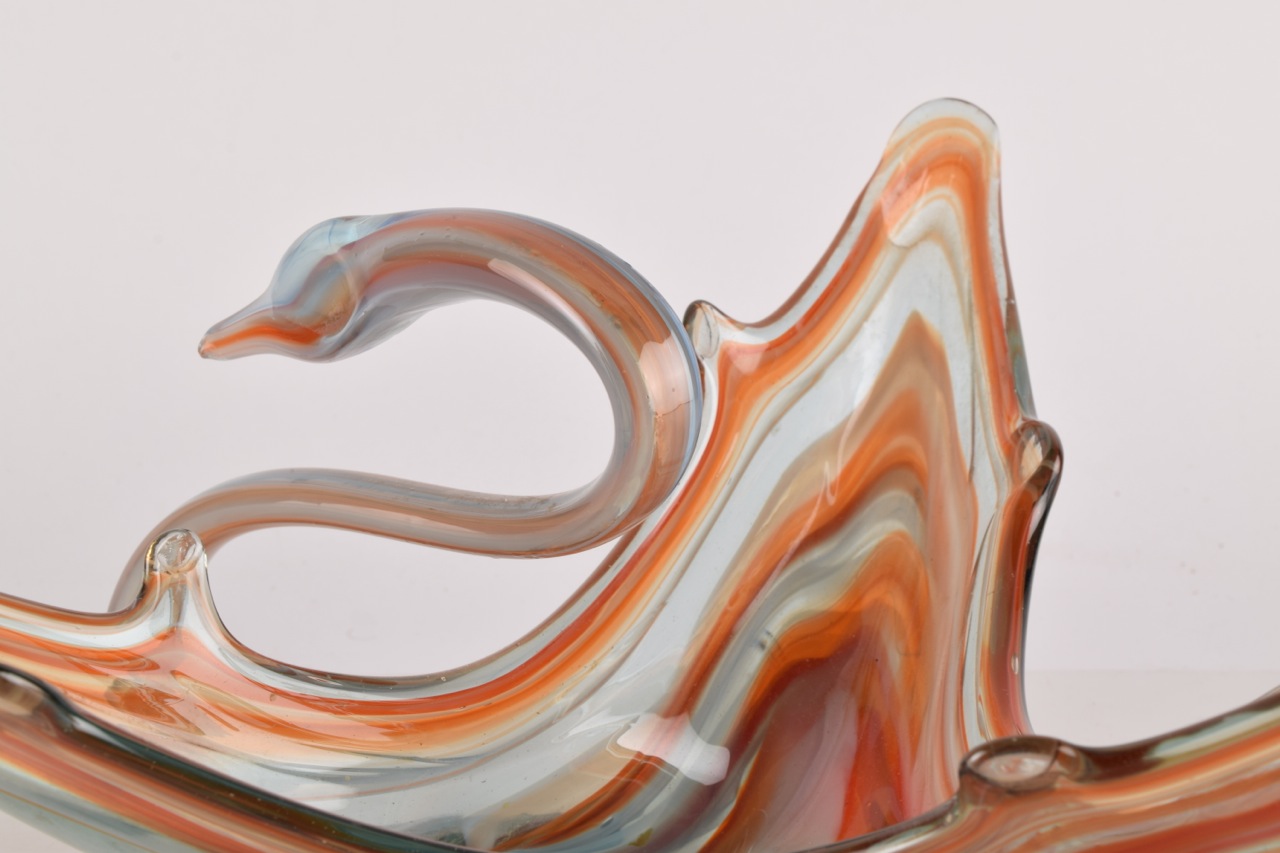 Hand Blown Art Glass Swan Bowl