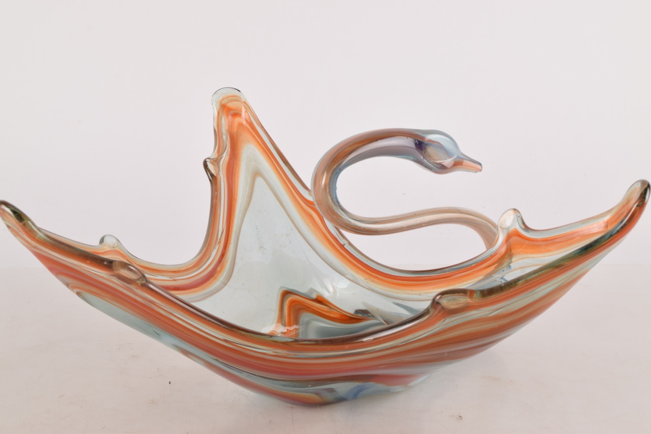 Hand Blown Art Glass Swan Bowl