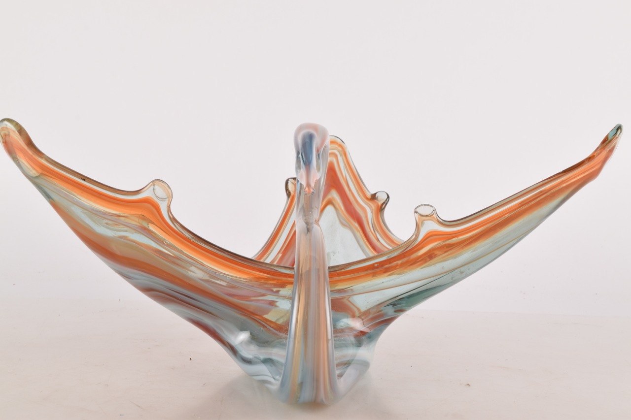 Hand Blown Art Glass Swan Bowl