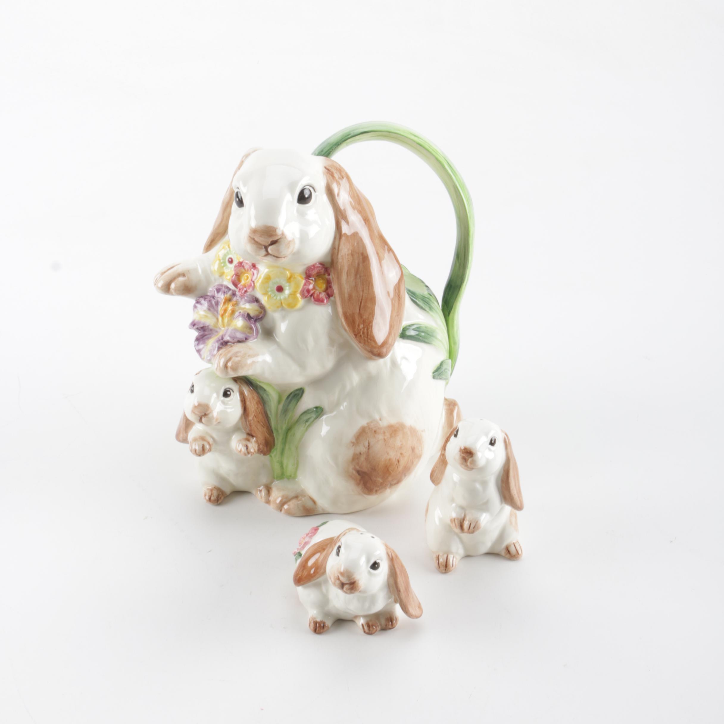 Fitz and Floyd Bunny Pitcher and Salt and Pepper Shaker