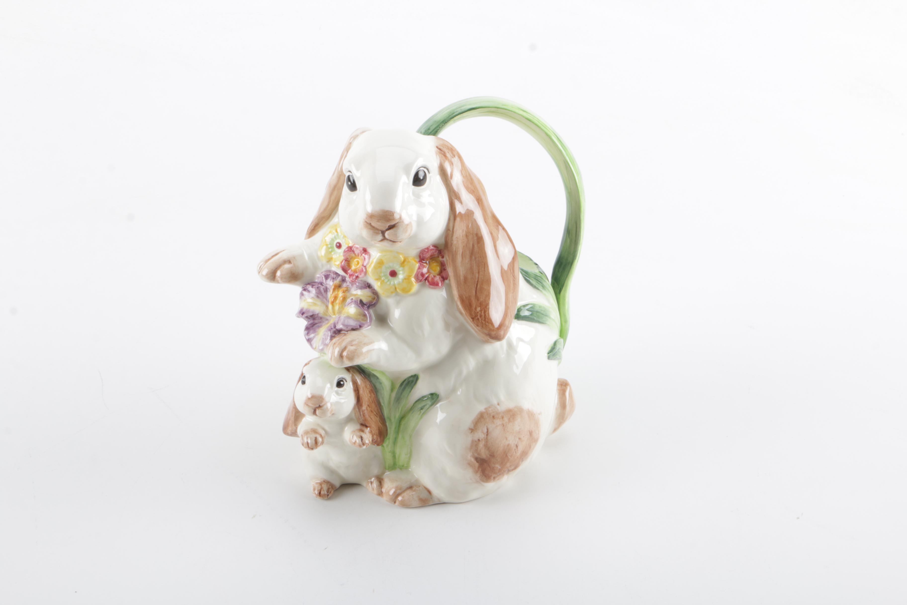 Fitz and Floyd Bunny Pitcher and Salt and Pepper Shaker