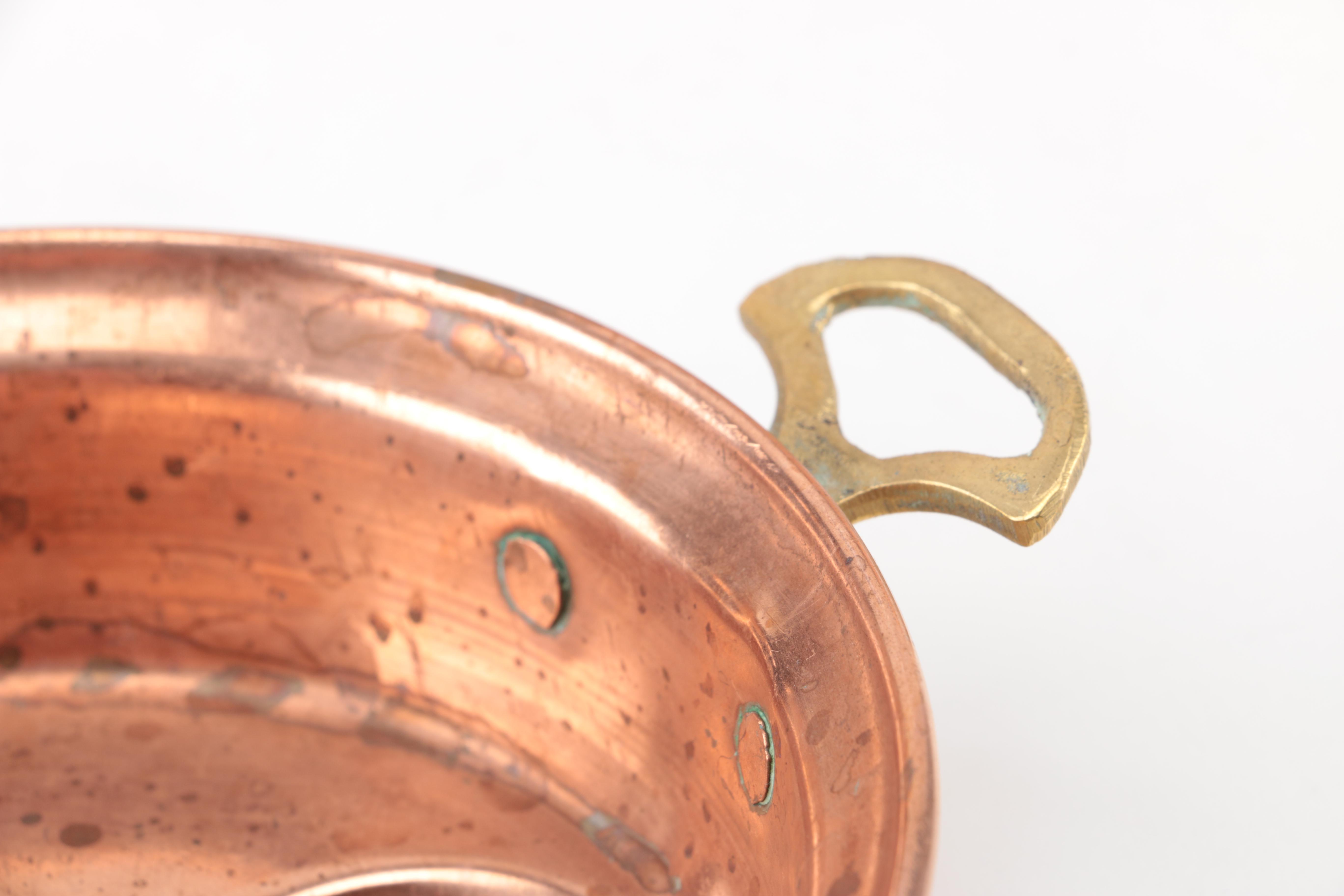 Pair of Copper Colanders and a Copper Egg Pan