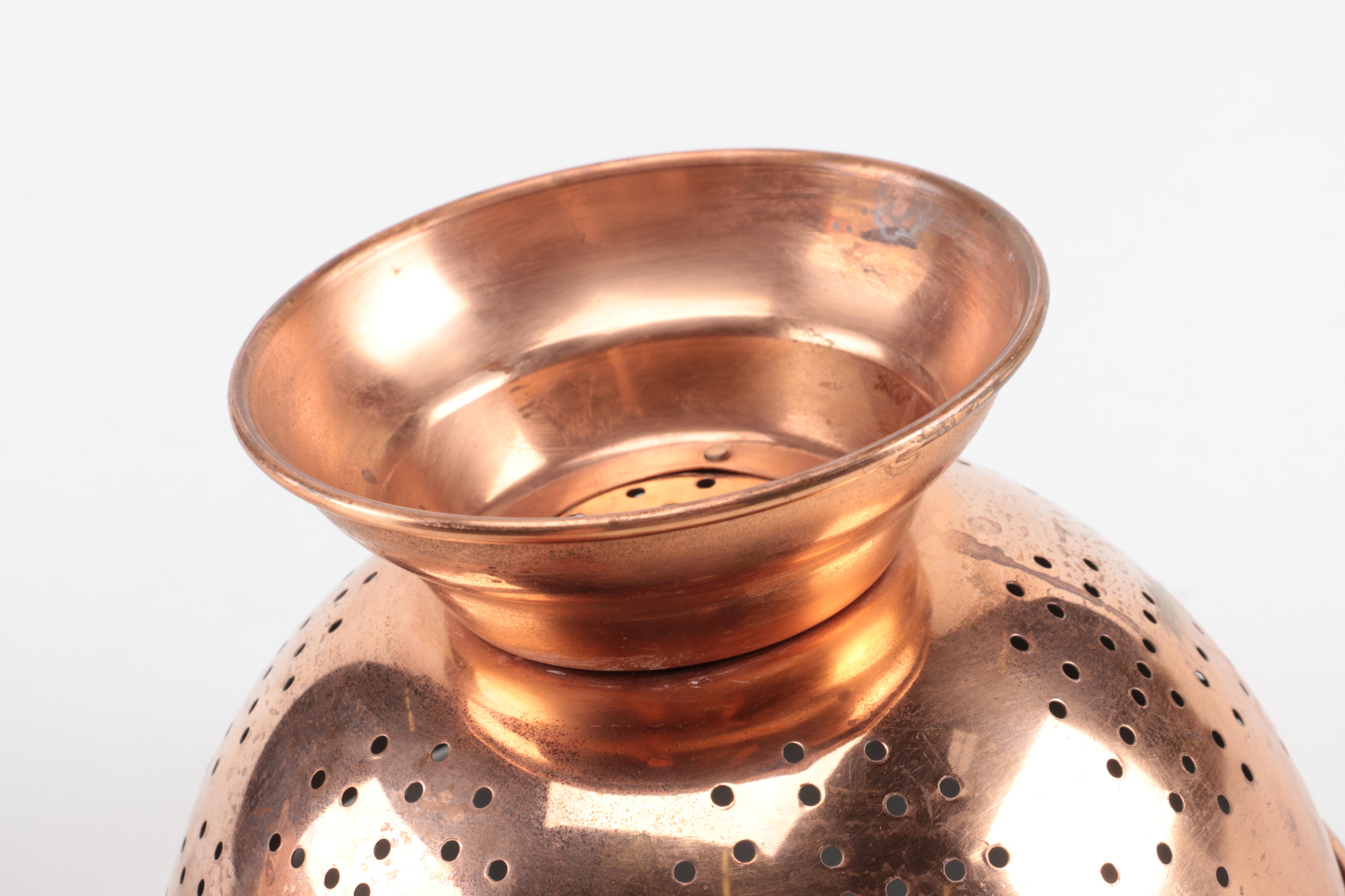 Pair of Copper Colanders and a Copper Egg Pan