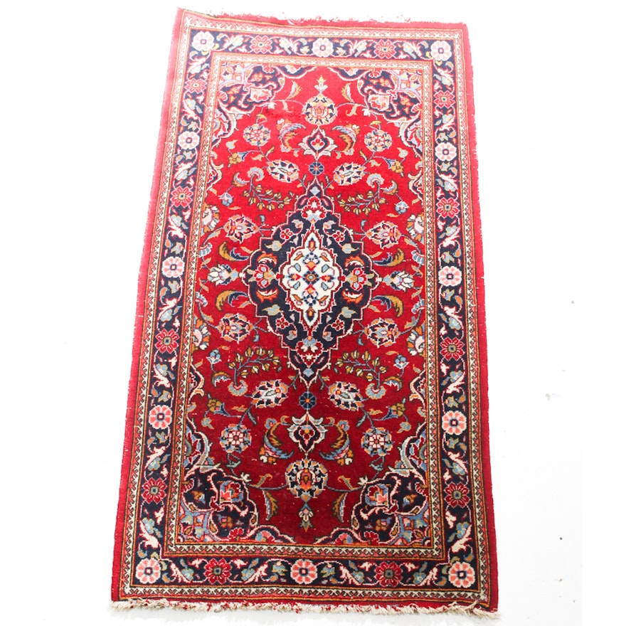 Semi-Antique Hand-Knotted Persian Kashan Accent Rug