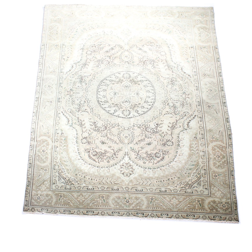 Antique Hand-Knotted Persian Tabriz Wool Area Rug