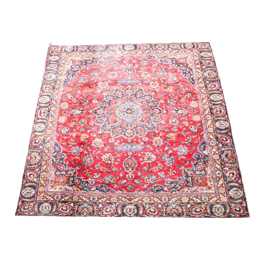 Semi-Antique Hand-Knotted Persian Mashad Area Rug