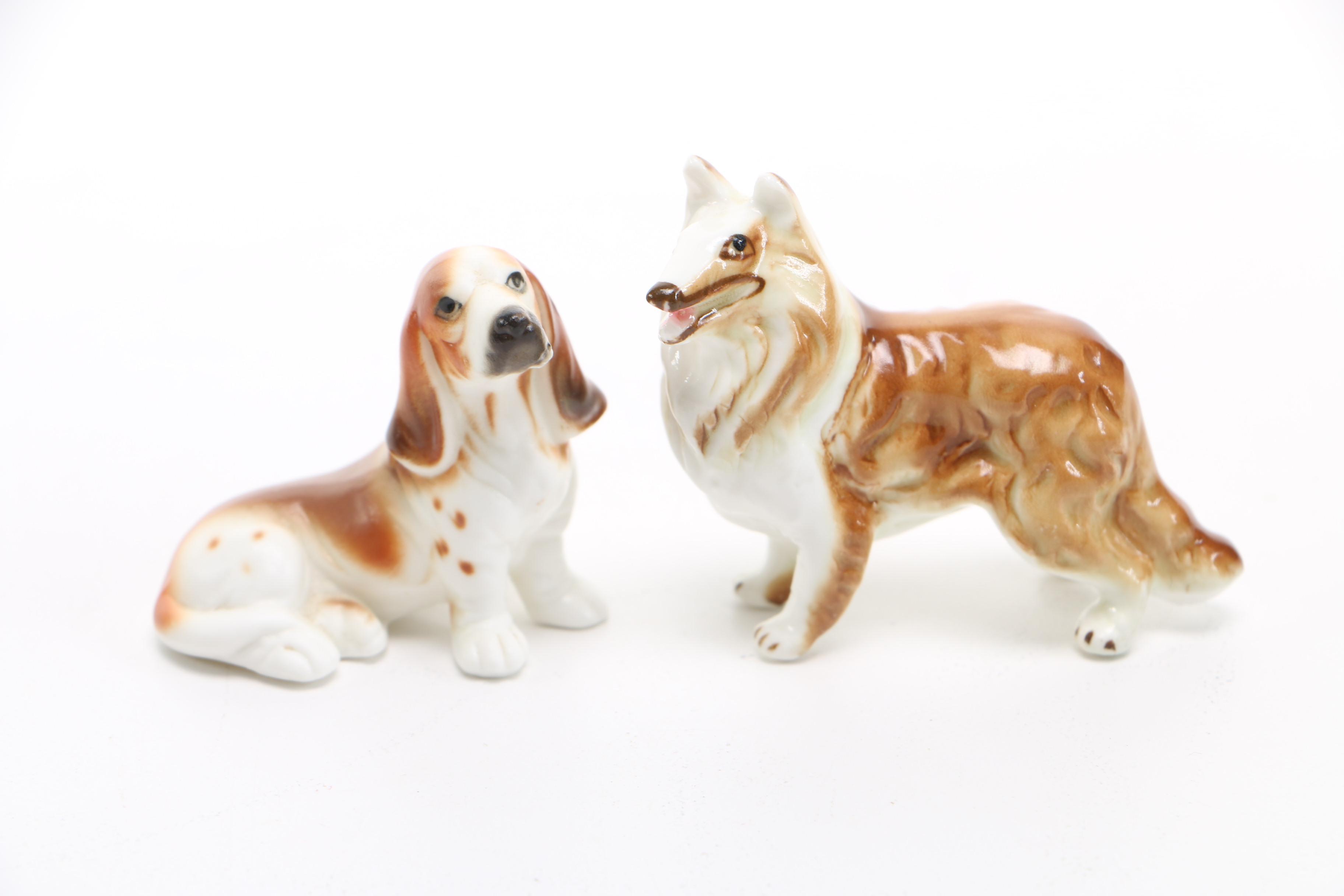 Assortment of Eight Vintage Ceramic Miniature Dog Figurines