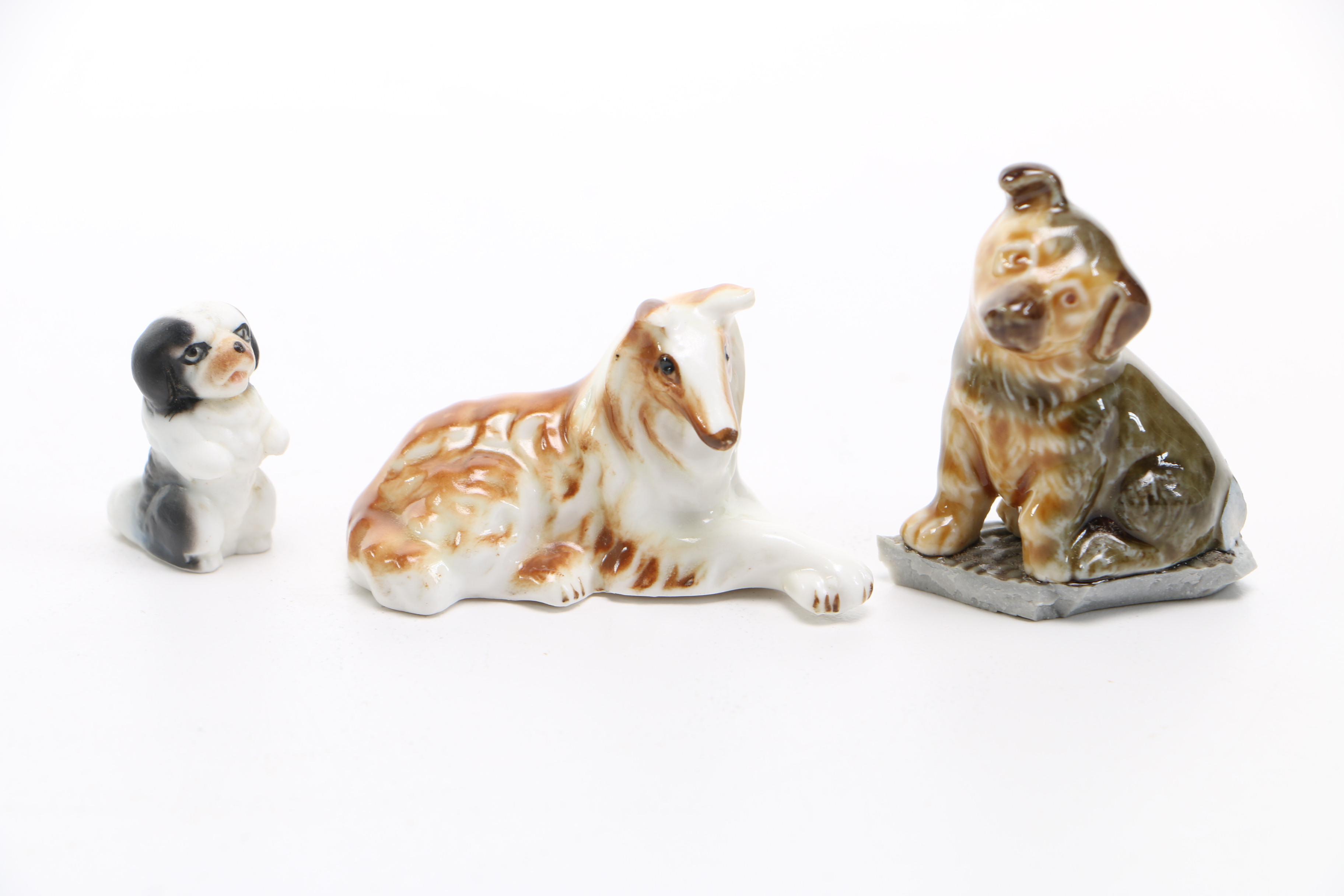 Assortment of Eight Vintage Ceramic Miniature Dog Figurines