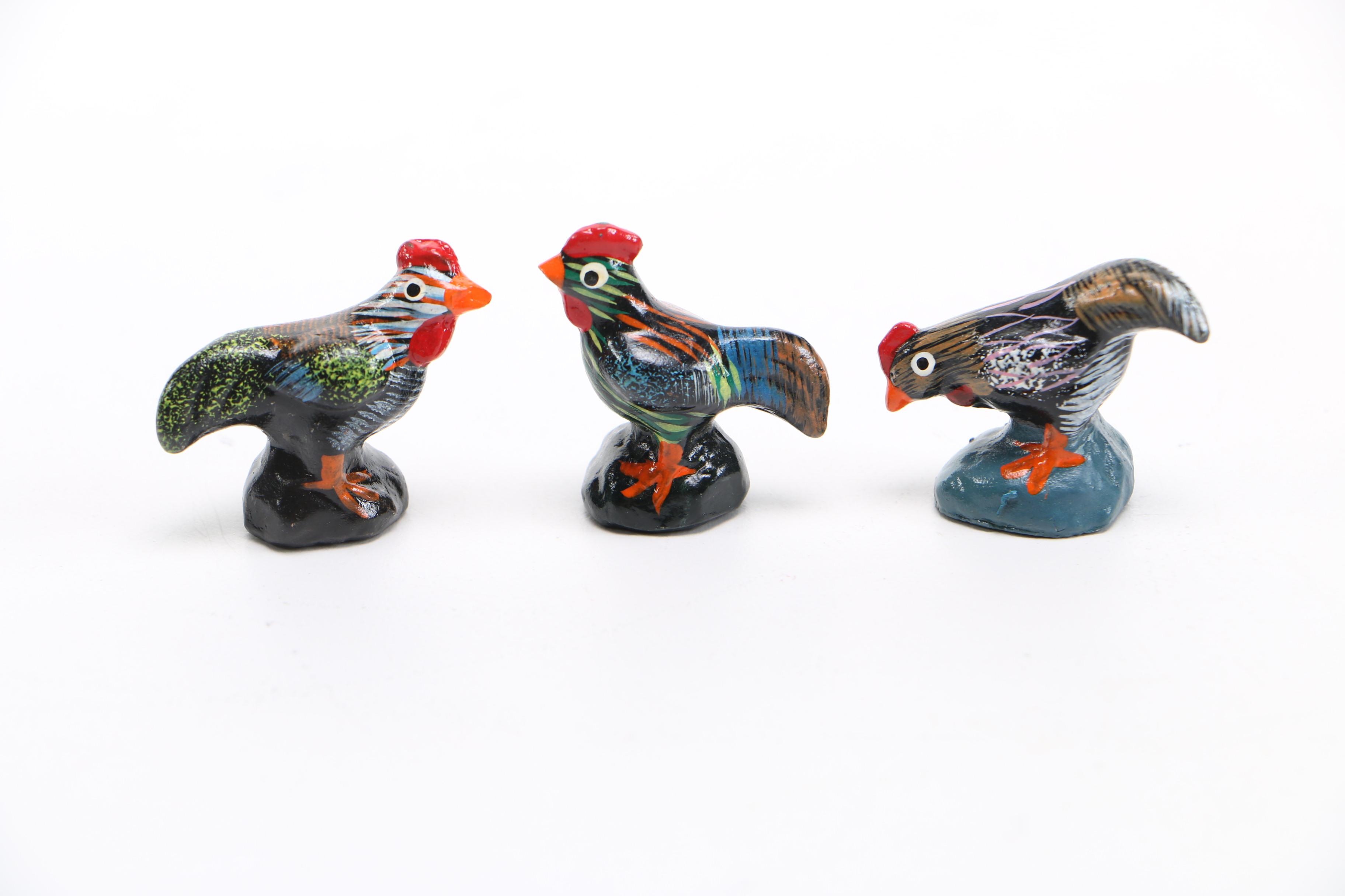 Collection of Six Hand-Painted Wood Roosters