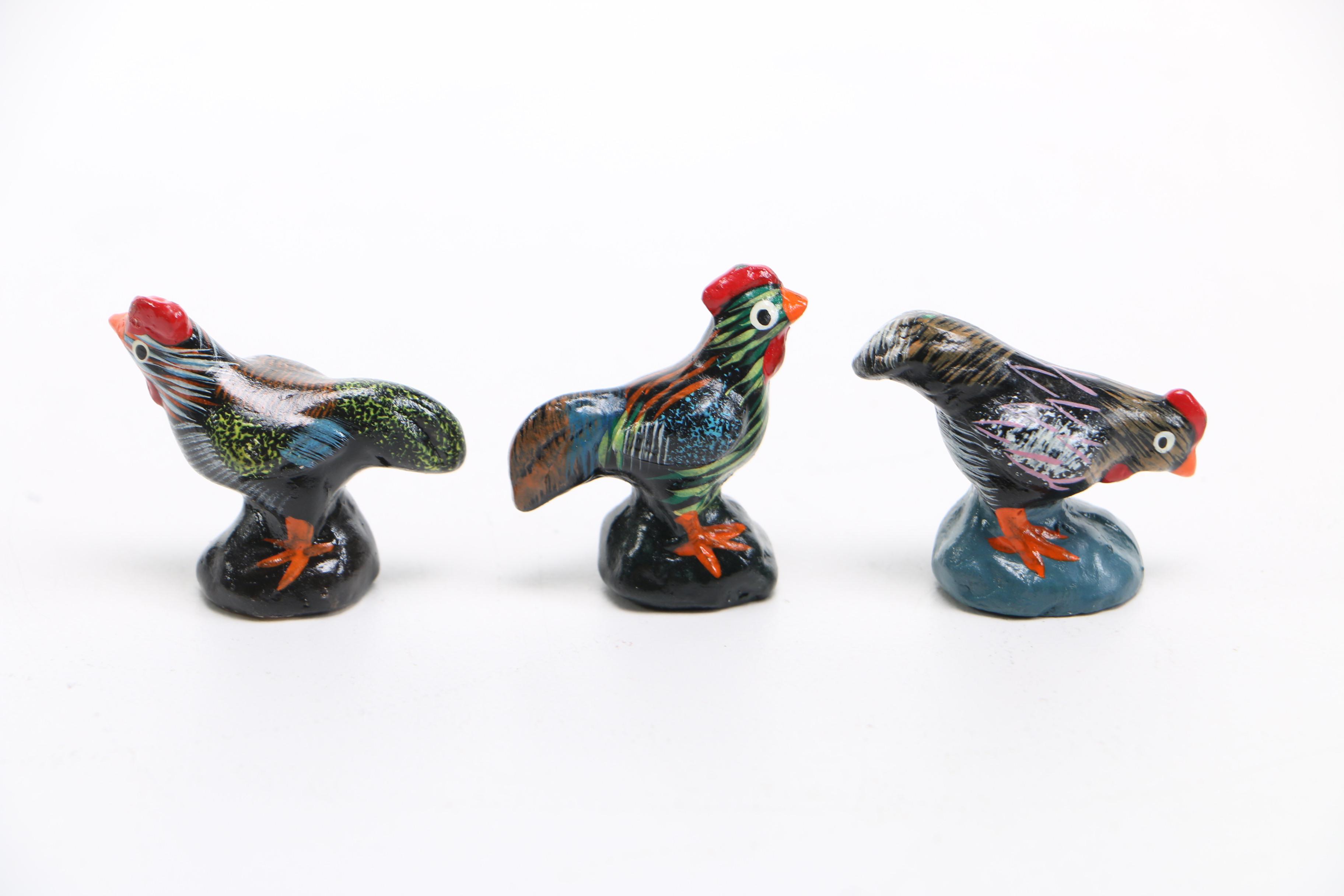 Collection of Six Hand-Painted Wood Roosters