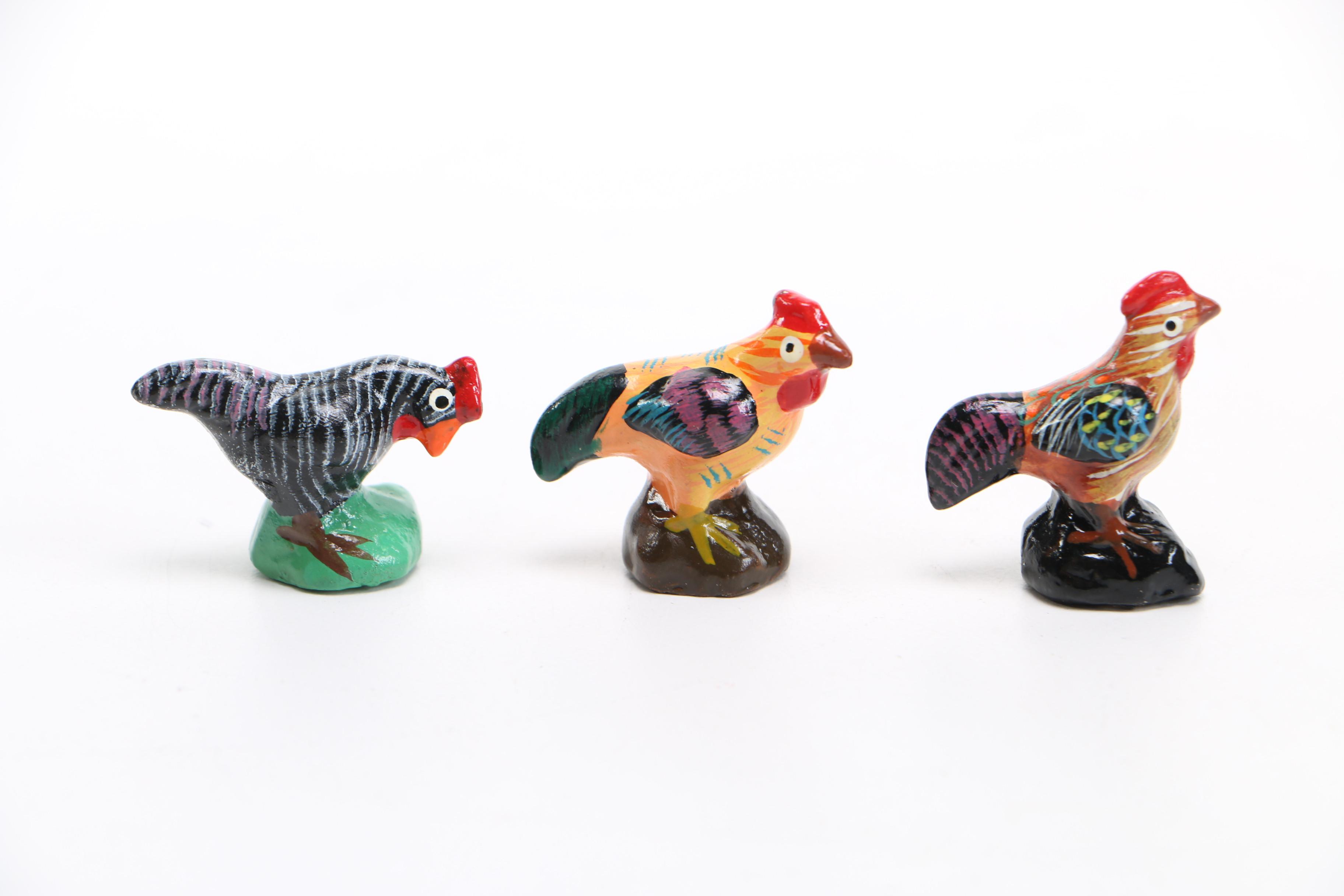 Collection of Six Hand-Painted Wood Roosters
