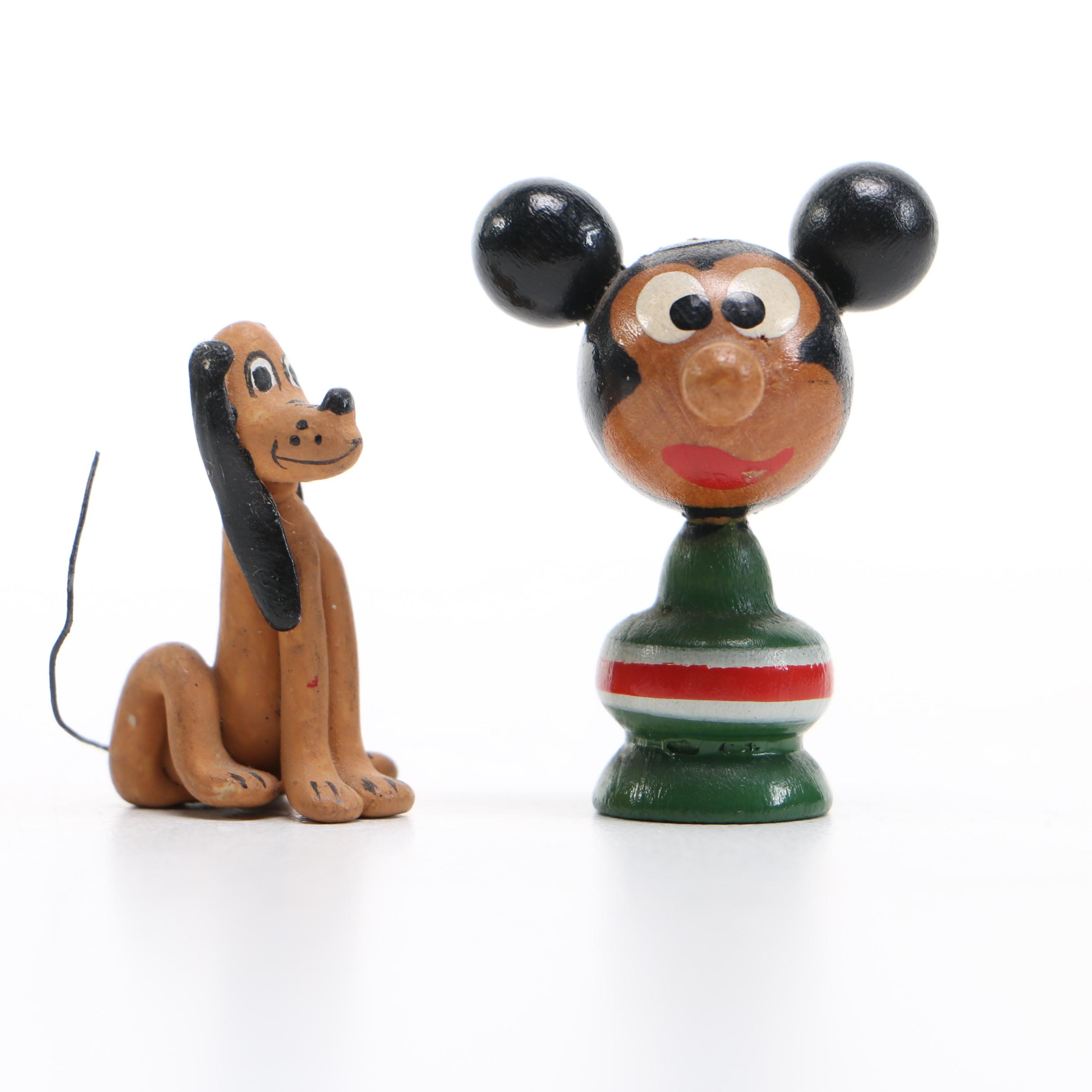 Mickey Mouse and Pluto Wood Carvings